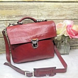 Cecile Jeanne Paris Red Genuine Leather Push Lock Purse Shoulder Crossbody Bag
